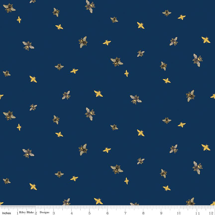 Honey Bees and Flowers Please by Tara Reed 2024 for Riley Blake Designs Pattern C15136 Bees - Navy Fabric / Honey Bee Print