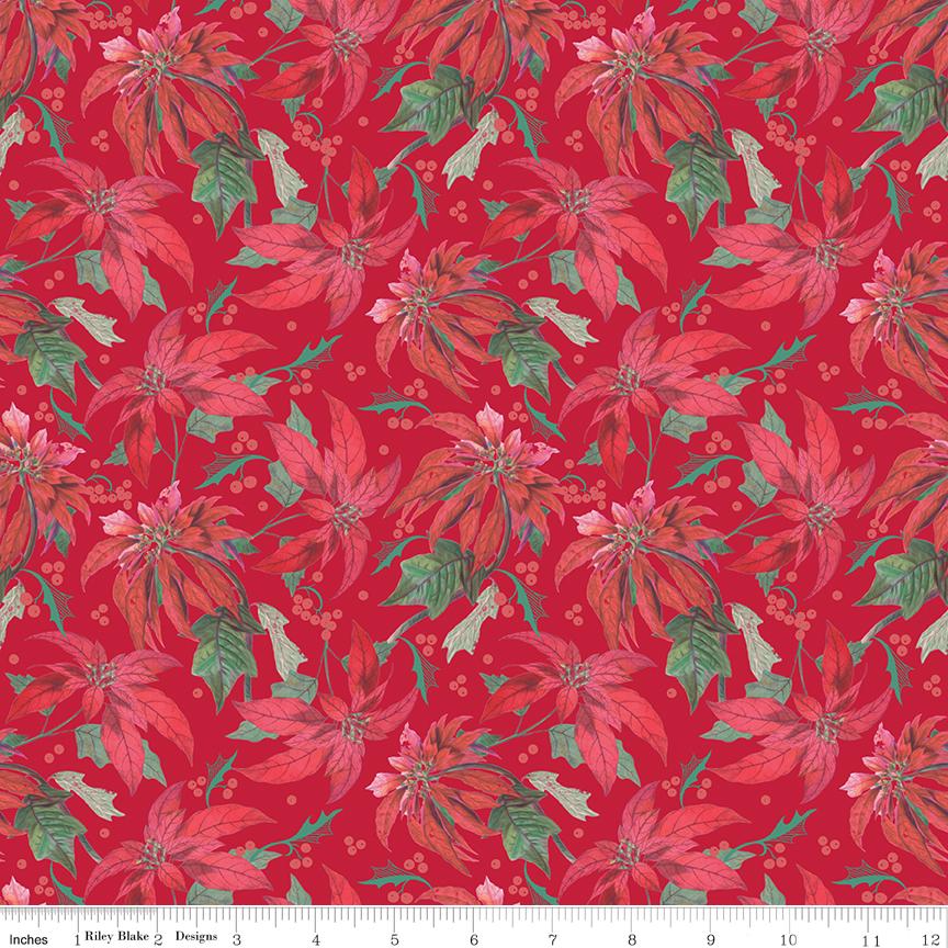 Riley Blake Designs Pattern C14840-MAIN RED Merry Little Christmas by My Mind's Eye 2024 - Red Fabric / Allover Poinsettias Print