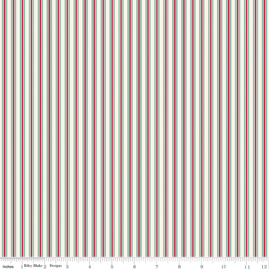 Riley Blake Designs Pattern C14847-CREAM Merry Little Christmas by My Mind's Eye 2024 - Cream Fabric / Multi-Colored Stripe