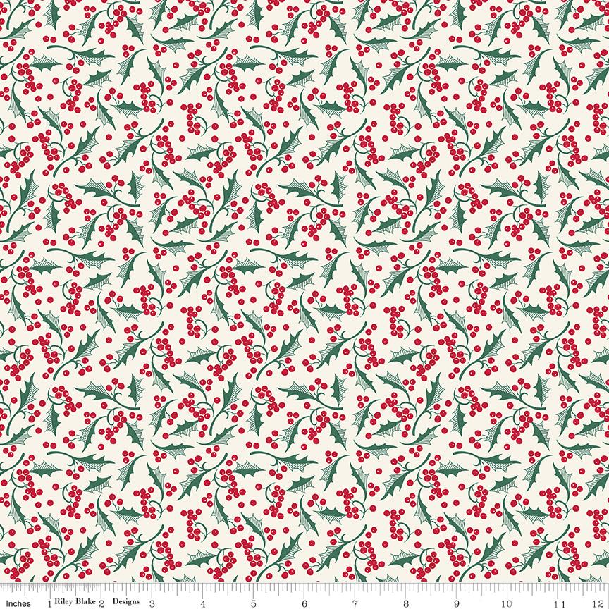 EOB - Riley Blake Designs Pattern C14845-CREAM Merry Little Christmas by My Mind's Eye 2024 - Cream Fabric / Holly and Berries Print