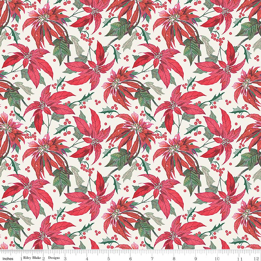 Riley Blake Designs Pattern C14840-MAIN CREAM Merry Little Christmas by My Mind's Eye 2024 - Cream Fabric / Allover Poinsettias Print