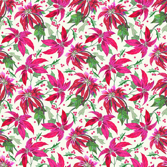 Riley Blake Designs Pattern C14840-MAIN CREAM Merry Little Christmas by My Mind's Eye 2024 - Cream Fabric / Allover Poinsettias Print