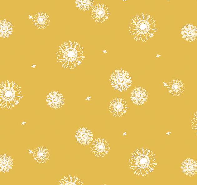 Honey Bees and Flowers Please by Tara Reed 2024 Riley Blake Designs Pattern C15134 Tonal Sunflowers - Gold Fabric / White Sunflower Print