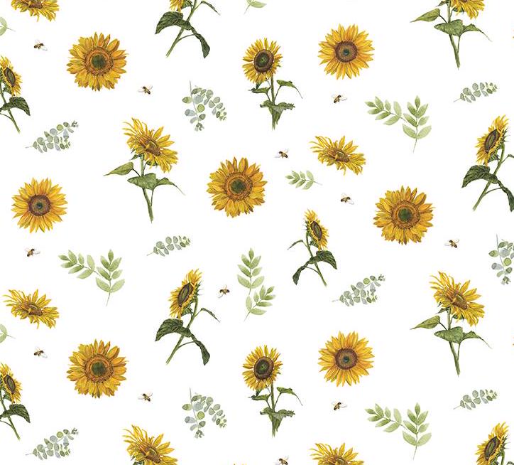 Honey Bees and Flowers Please by Tara Reed 2024 for Riley Blake Designs Pattern C15133 Sunflowers and Bees - White Fabric