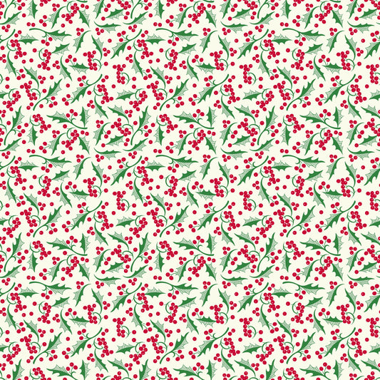 EOB - Riley Blake Designs Pattern C14845-CREAM Merry Little Christmas by My Mind's Eye 2024 - Cream Fabric / Holly and Berries Print