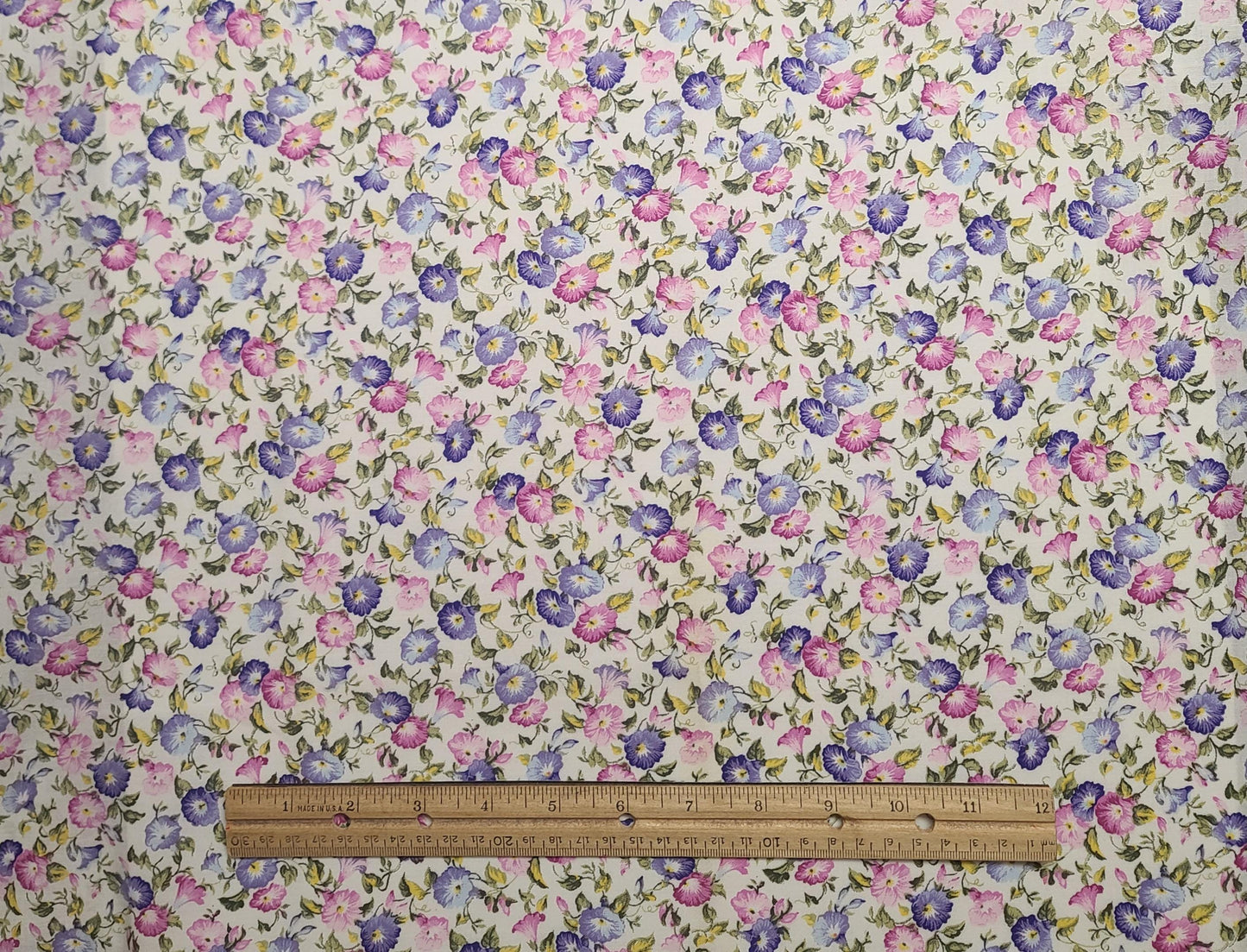 White Fabric / Pink and Lavender Morning Glory Print