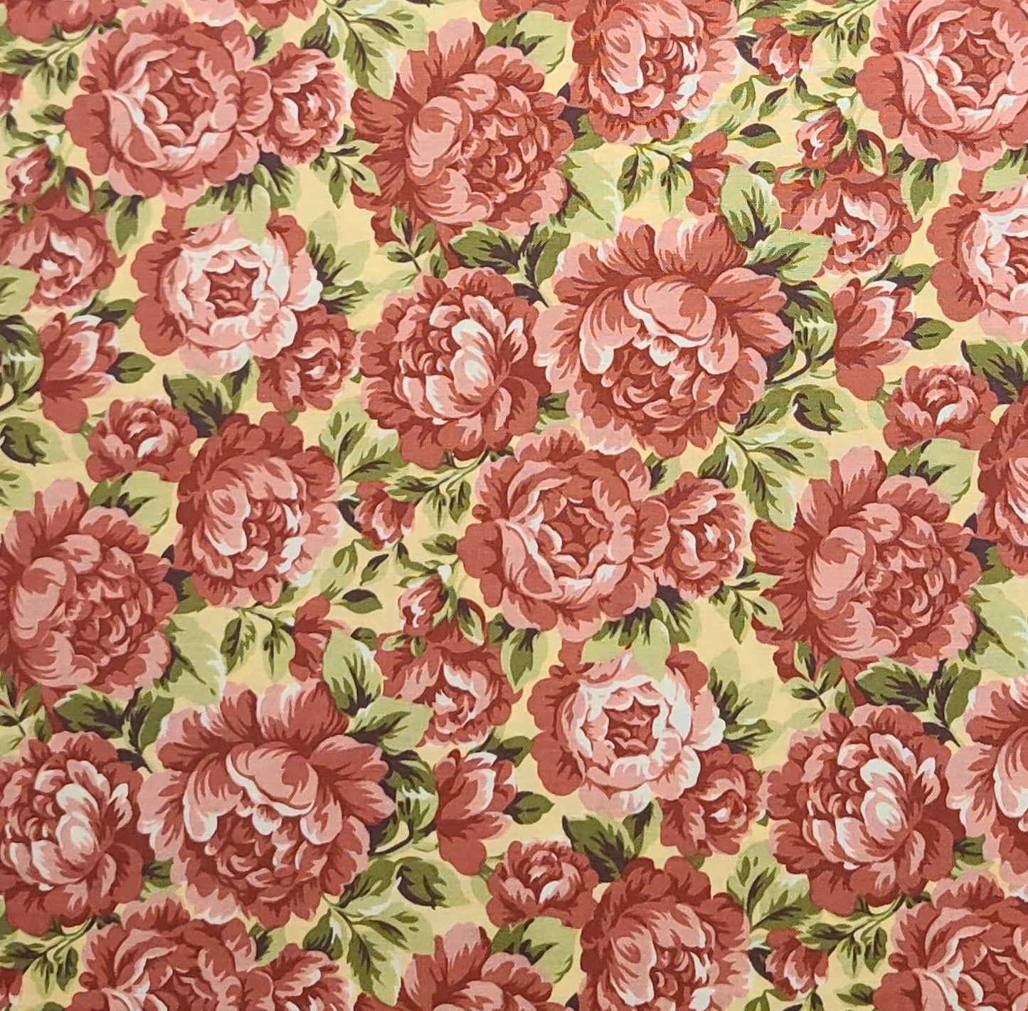 MBT Inc - Yellow Fabric / Red, Light Red, White, Green Peony Print