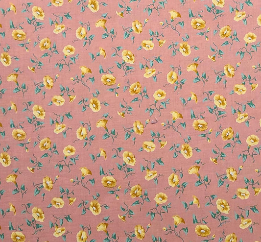 VIP Cranston Print Works - Tossed Flower Print Fabric / Light Dusty Pink, Yellow, Green