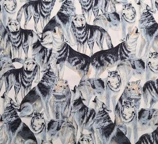 Timeless Treasures for Hi--Fashion Fabrics Inc Patt#NORTH-C2041 - White Fabric / Packed Wolf Print