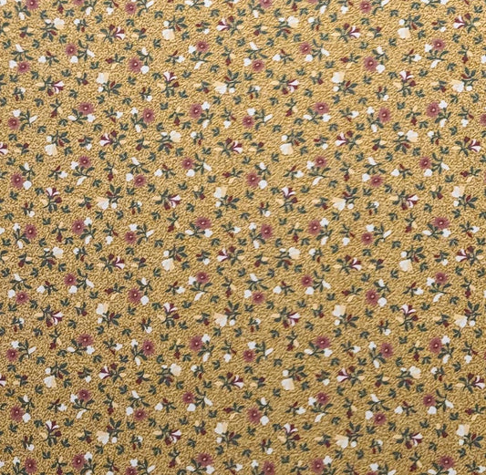 Fancy Free by Thimbleberries for RJR Fashion Fabrics - Antique Gold Tonal Fabric / Tossed Rust and Gold Flower Print