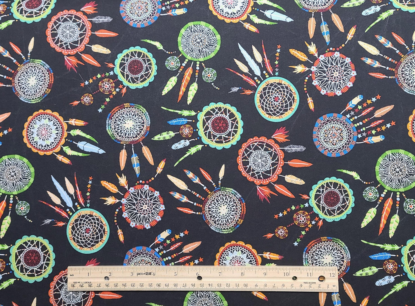 Fabric Traditions 2018 - Black Fabric / Multi-Colored Tossed Dreamcatcher Print