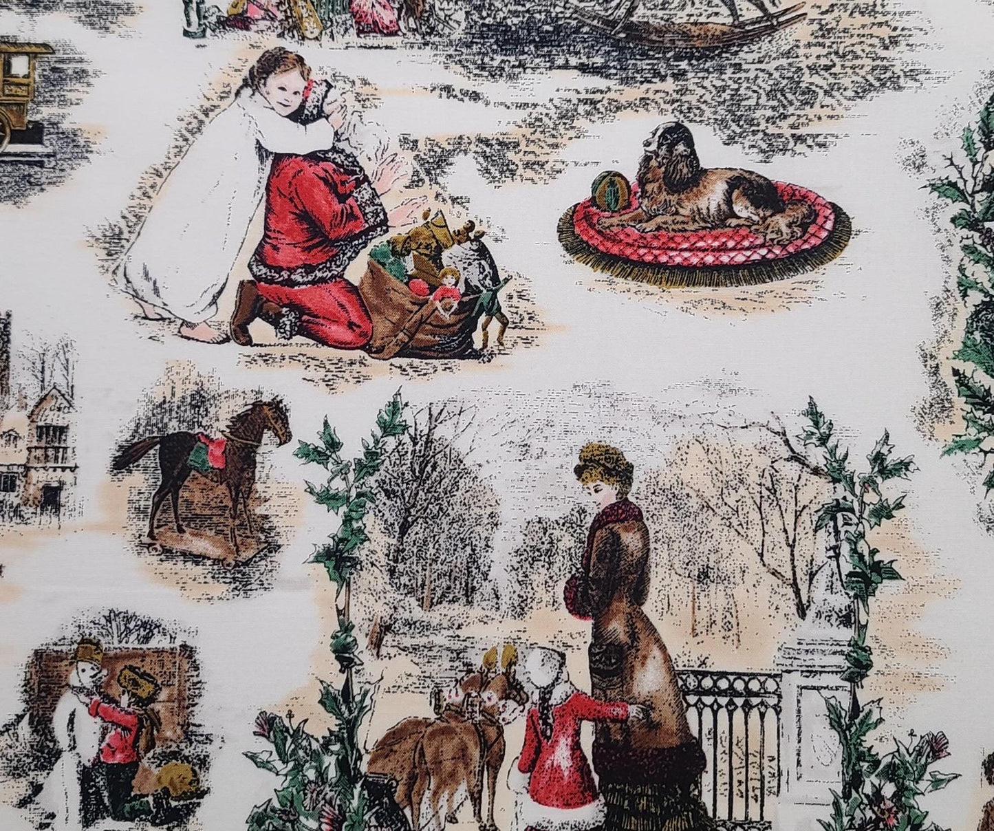 Holiday Treasures by Jinny Beyer 2011 RJR Fabrics - White Fabric / Victorian Christmas Vignette Print