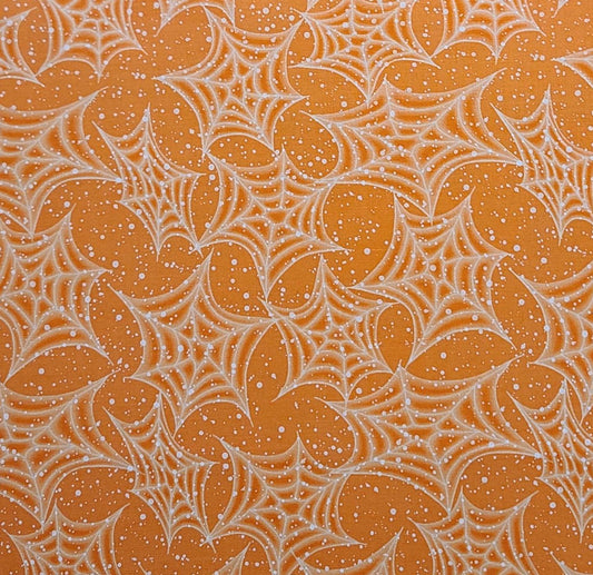 Boo by Hoffman International Fabrics - Orange Tonal Web Print Fabric / Gold Metallic Stars