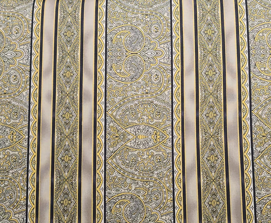 Holiday Treasures by Jinny Beyer 2011 RJR Fabrics - Border Print Fabric / Black, Mushroom Color, White, Gold Paisley Medallion