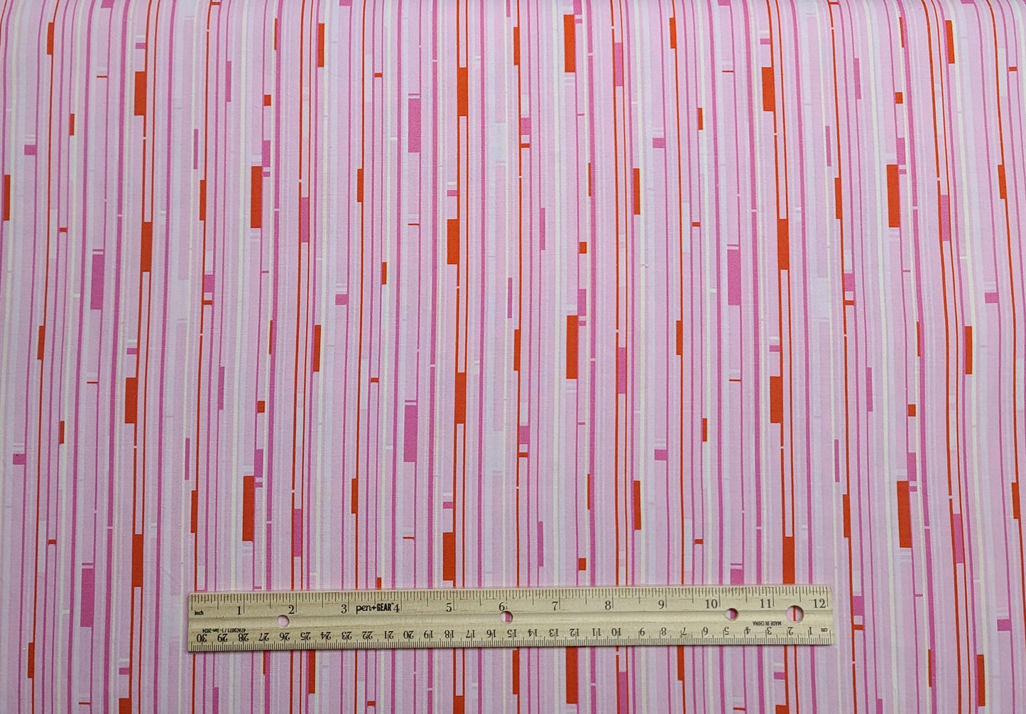 Nicey Jane Heather Bailey 2009 FreeSpirit Westminster Fibers #HB19 Welcome Road-Pink, White, Red Vert Stripe (Parallel to Selvage) Fabric