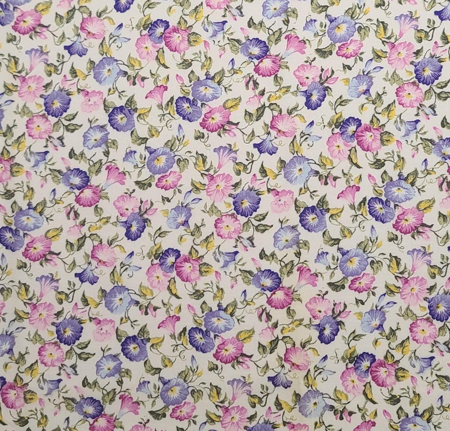 White Fabric / Pink and Lavender Morning Glory Print