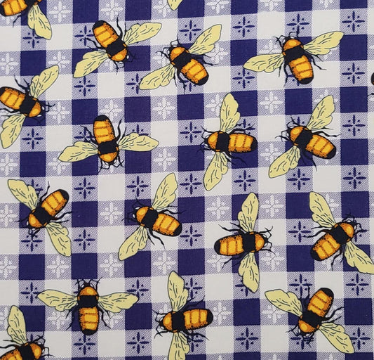 CS Shamash & Sons Inc - Purple and White Gingham "Table Cloth" Print Fabric / Large Bee Print