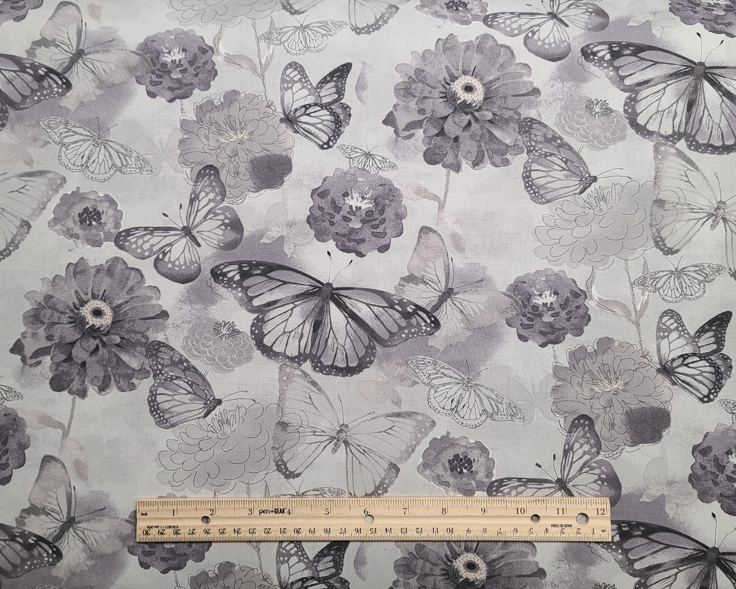 Keepsake Calico JoAnn Fabrics - Pale Gray Fabric / Tonal Butterfly and Flower Print