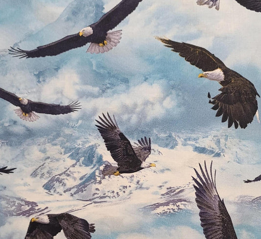 Elizabeth's Studio Patt#172 - Blue Tonal Fabric / Tossed Bald Eagle Print