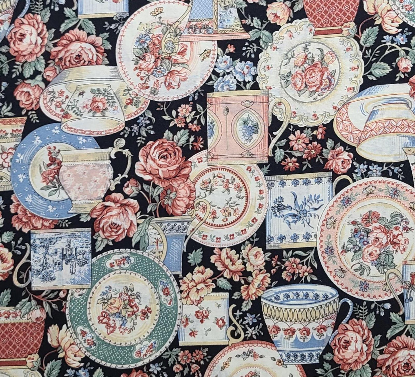 Joan Kessler for Concord Fabrics Inc - Black Fabric / Rose and China Print