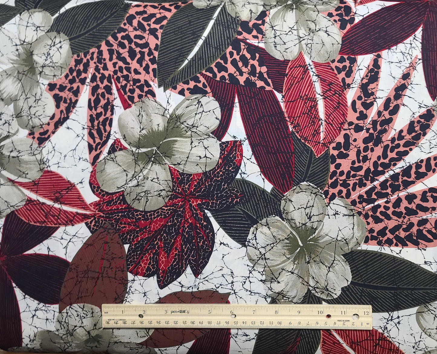 White Fabric / Giant Red, Taupe, Black Floral Print