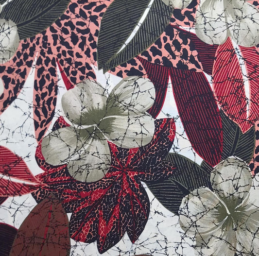 White Fabric / Giant Red, Taupe, Black Floral Print