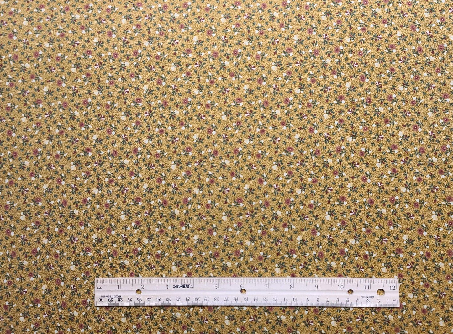 Fancy Free by Thimbleberries for RJR Fashion Fabrics - Antique Gold Tonal Fabric / Tossed Rust and Gold Flower Print