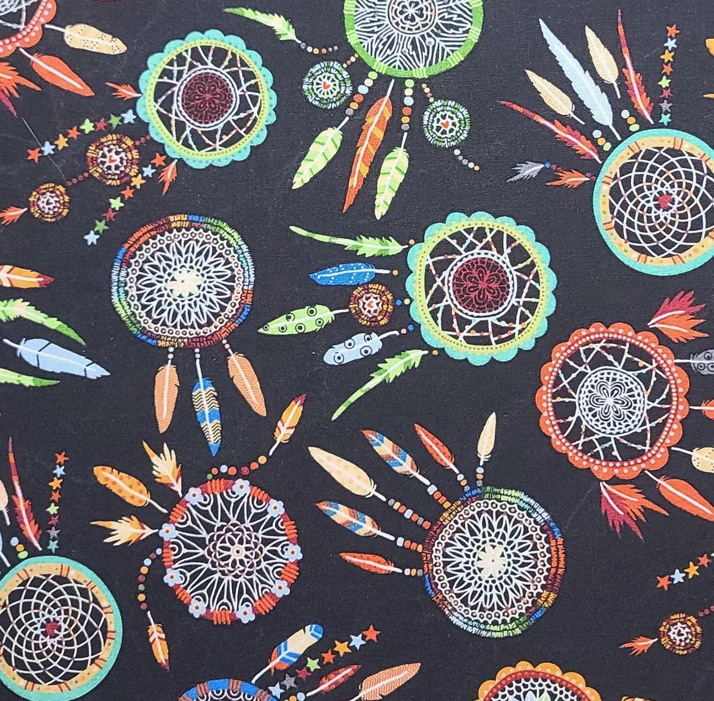 Fabric Traditions 2018 - Black Fabric / Multi-Colored Tossed Dreamcatcher Print