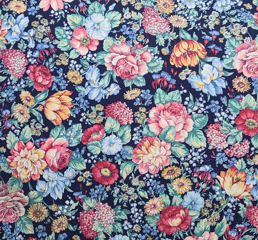 Joan Kessler for Concord Fabrics Inc - Navy Fabric / Packed Floral Print