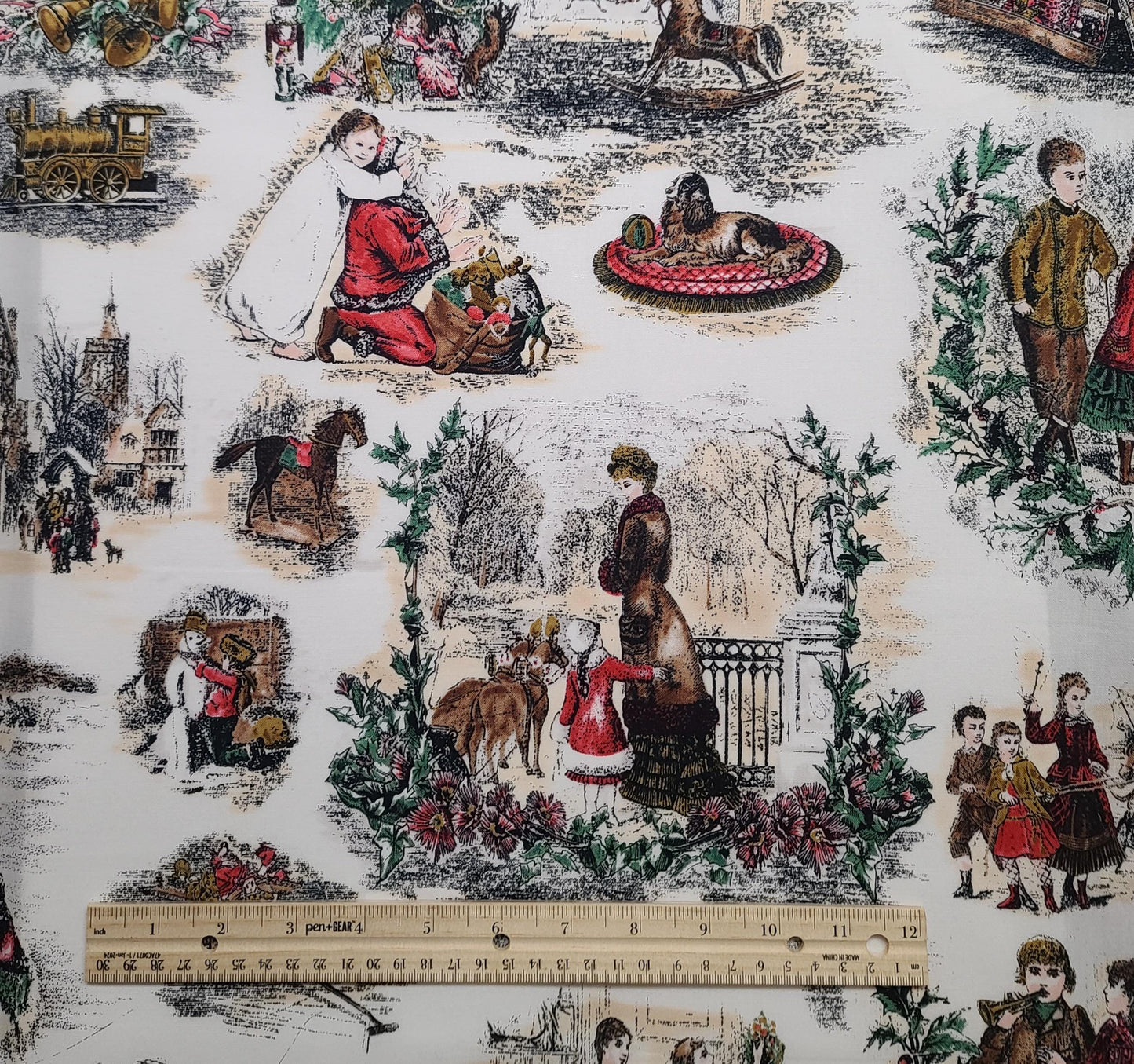 Holiday Treasures by Jinny Beyer 2011 RJR Fabrics - White Fabric / Victorian Christmas Vignette Print