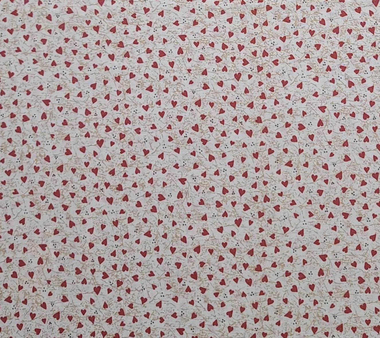 EOB - Little Quilts for Fabri-Quilts Inc - White Fabric / Tan, Blue, Red Tossed Mini Heart Print