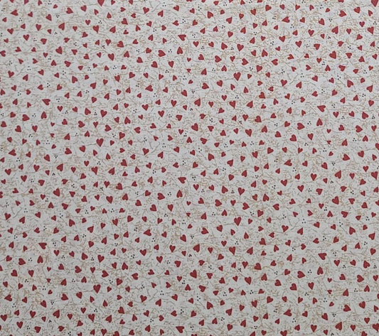 EOB - Little Quilts for Fabri-Quilts Inc - White Fabric / Tan, Blue, Red Tossed Mini Heart Print