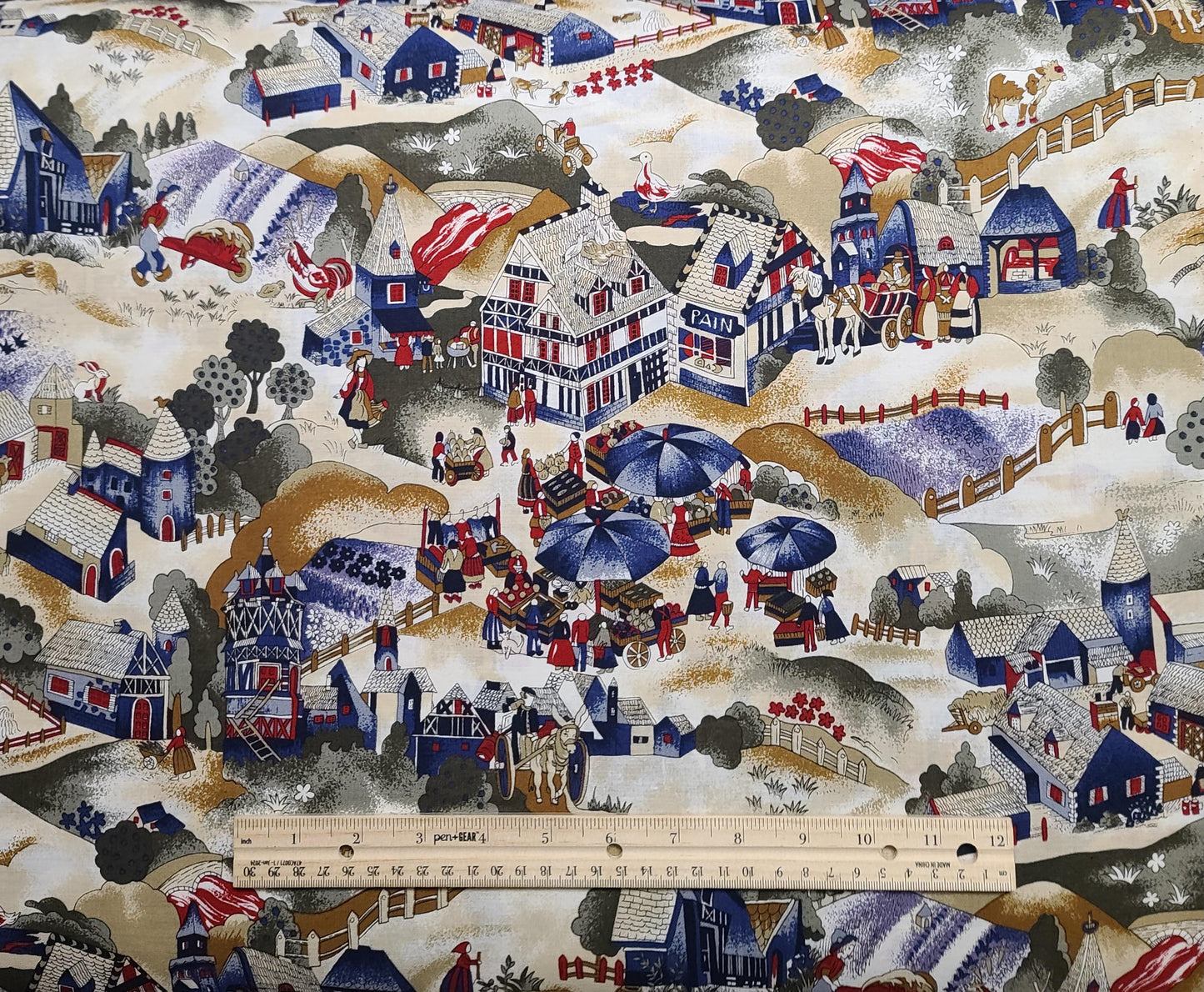 London Collection Rose & Hubble - Cartoon-Style French Countryside Print Fabric