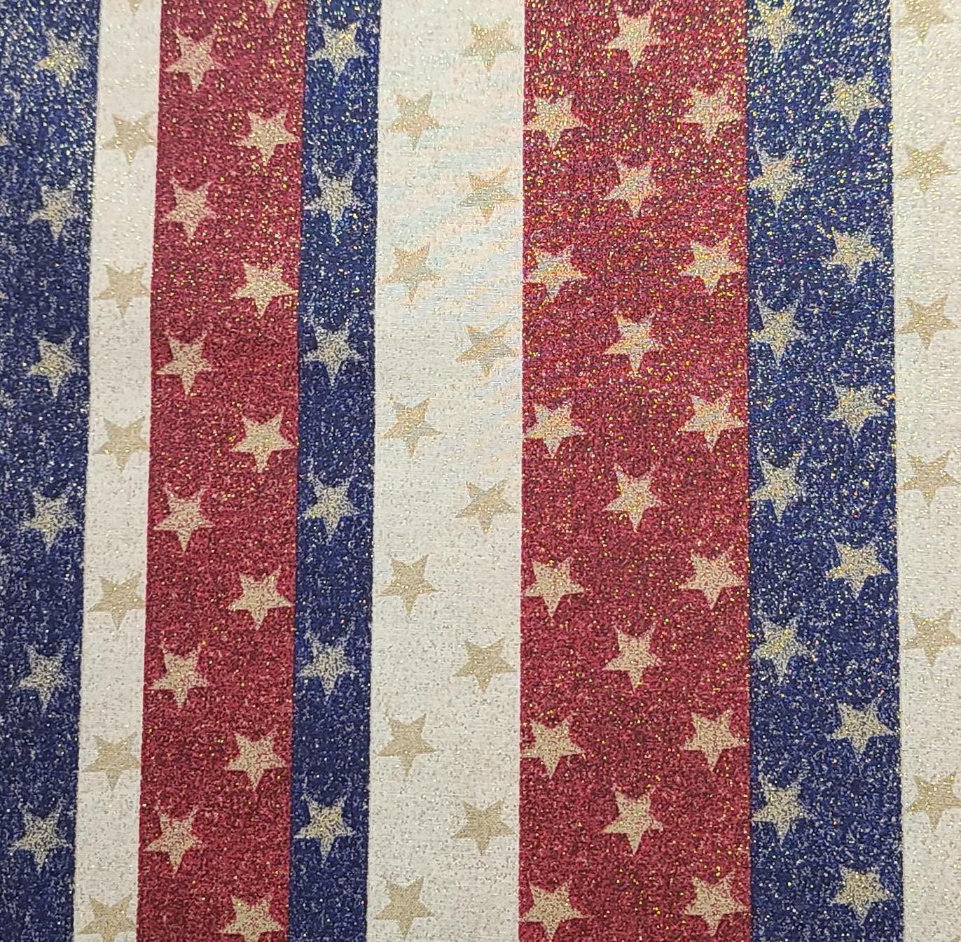 Heart of America Patty Reed Designs 2008 Fabric Traditions - Red, White, Blue Vertical Stripe (Par-Selv) Fabric/Gold Star Print/Gold Glitter