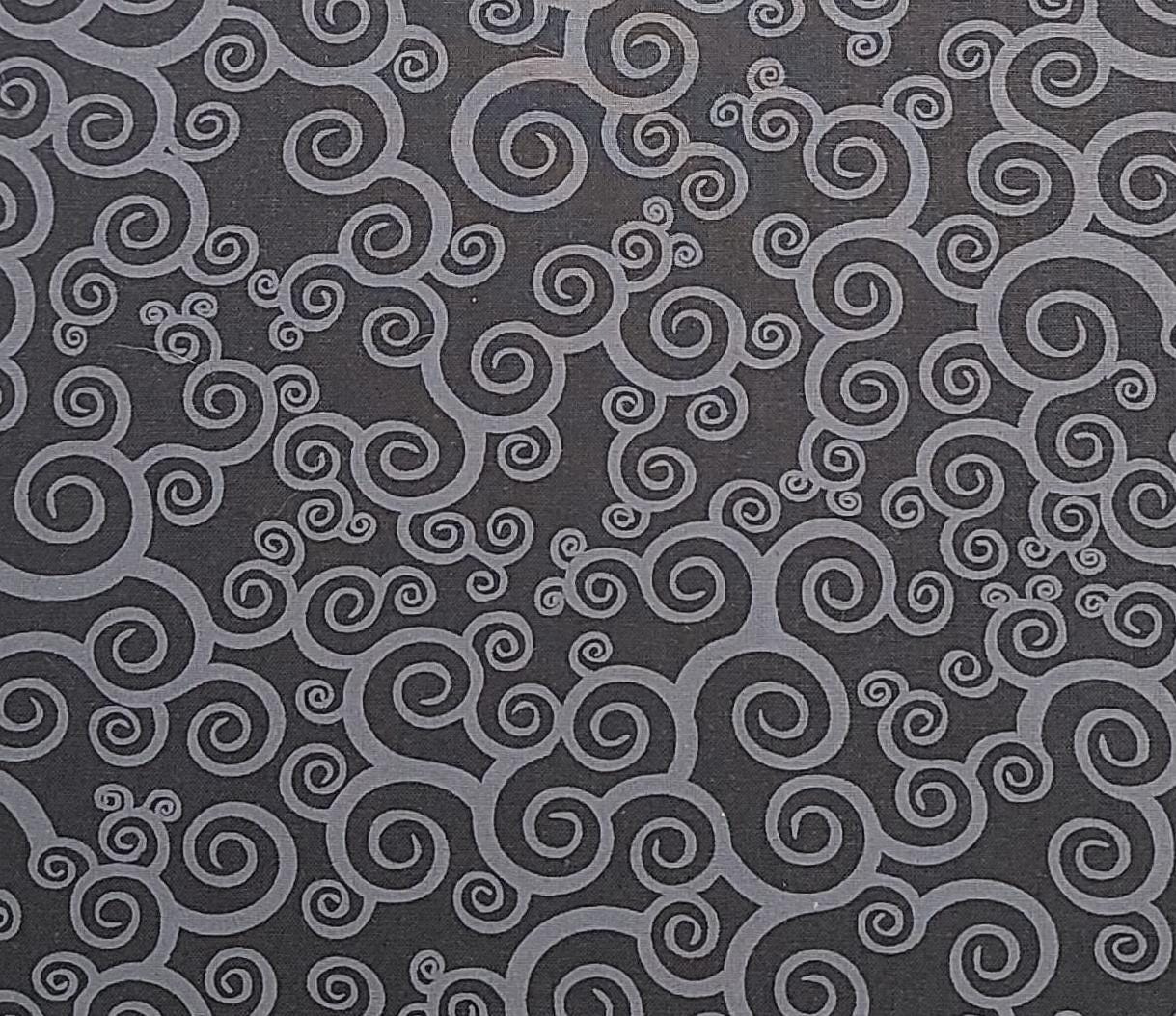 Keepsake Calico JoAnn Fabrics - Black Fabric / Charcoal Scroll Print