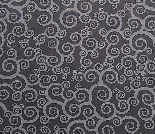 Keepsake Calico JoAnn Fabrics - Black Fabric / Charcoal Scroll Print