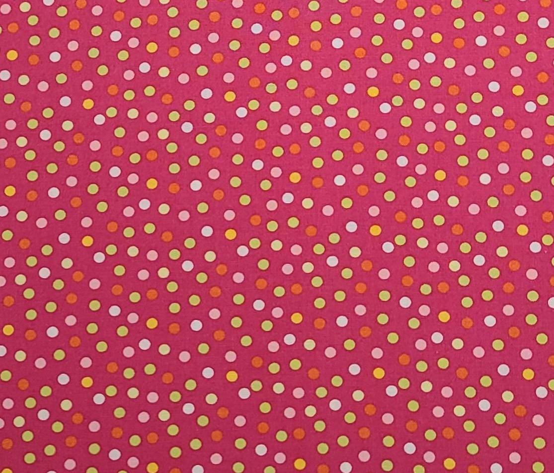 Keepsake Calico JoAnn Fabrics - Raspberry Pink Fabric / Multi Colored Dot Print