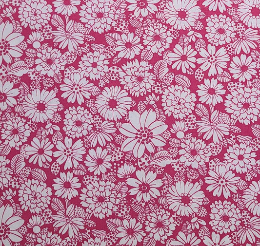 J Manes Co Inc - 36" WIDE Raspberry Print Fabric / White Flower Print