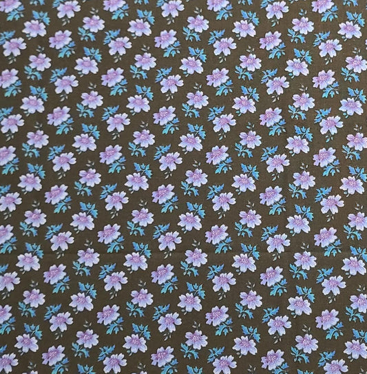 Peter Pan Fabrics - Black Fabric / Lavender, Purple, Teal Flower Print