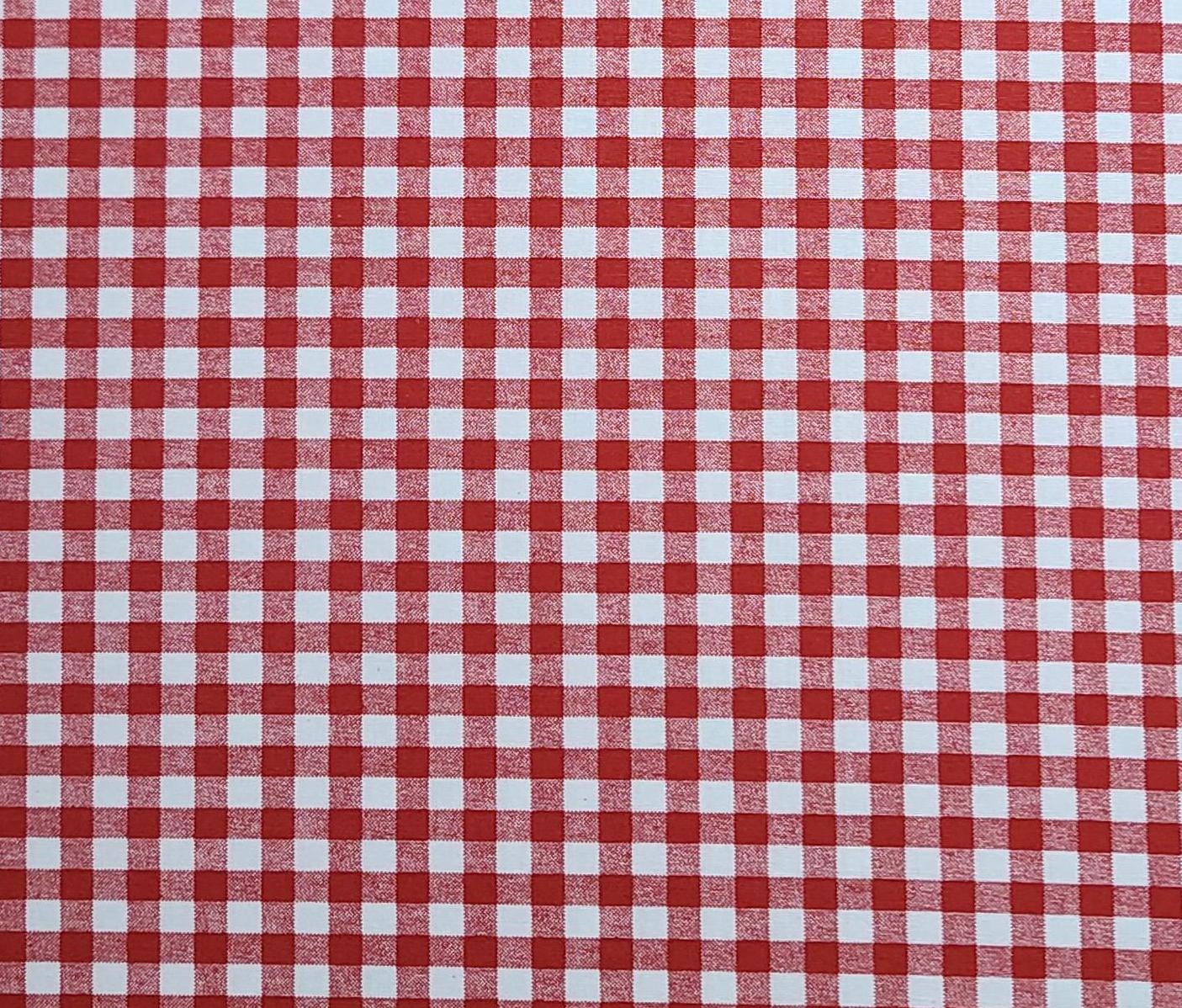 Red and White Gingham Print Fabric. .