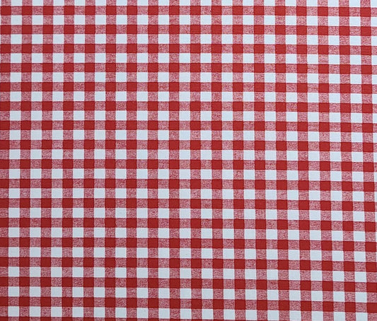 Red and White Gingham Print Fabric. .