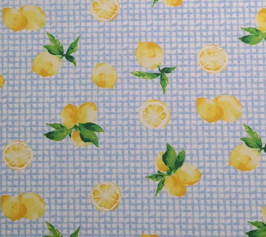 JoAnn Fabrics - White Fabric / Light Blue Check Pattern / Tossed Lemon Print