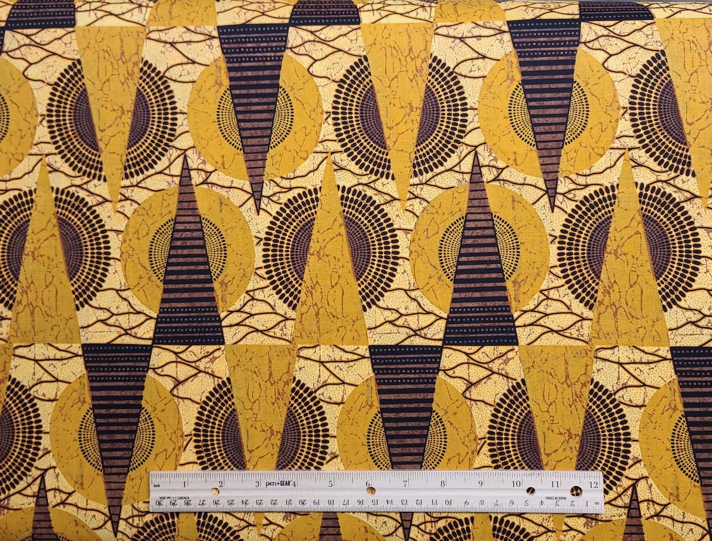 David Textiles - Yellow, Gold, Brown Geometric Print Fabric