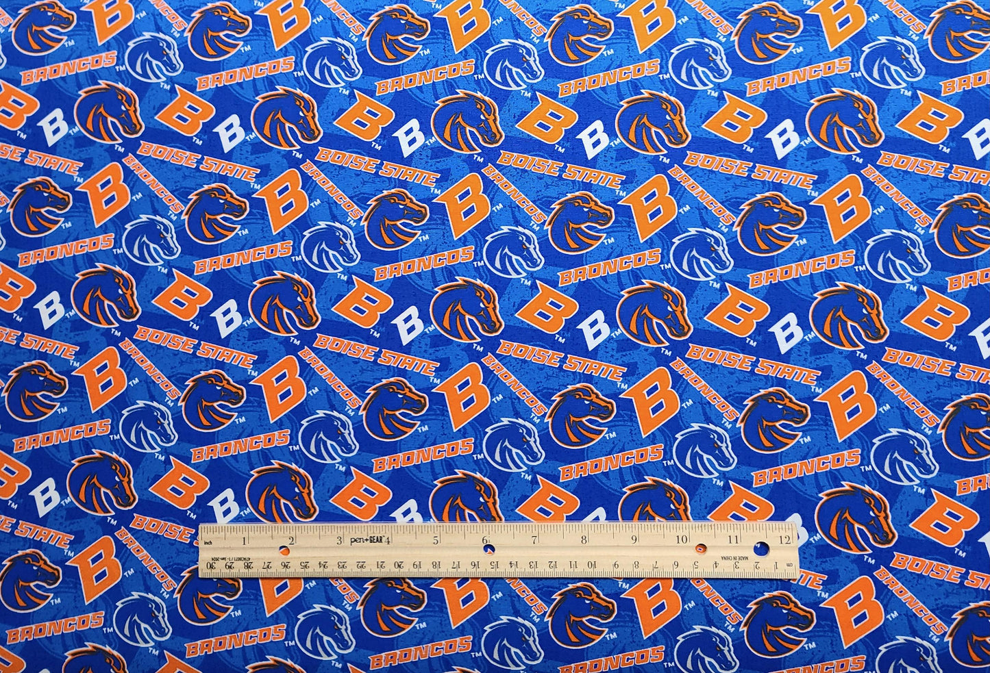 Sykel Ent Fabrique Innovations Pattern #BOISE1178 Boise State Univ - Medium Blue Fabric/Tonal Mascot, B / Bright Orange BSU Emblem, Mascot