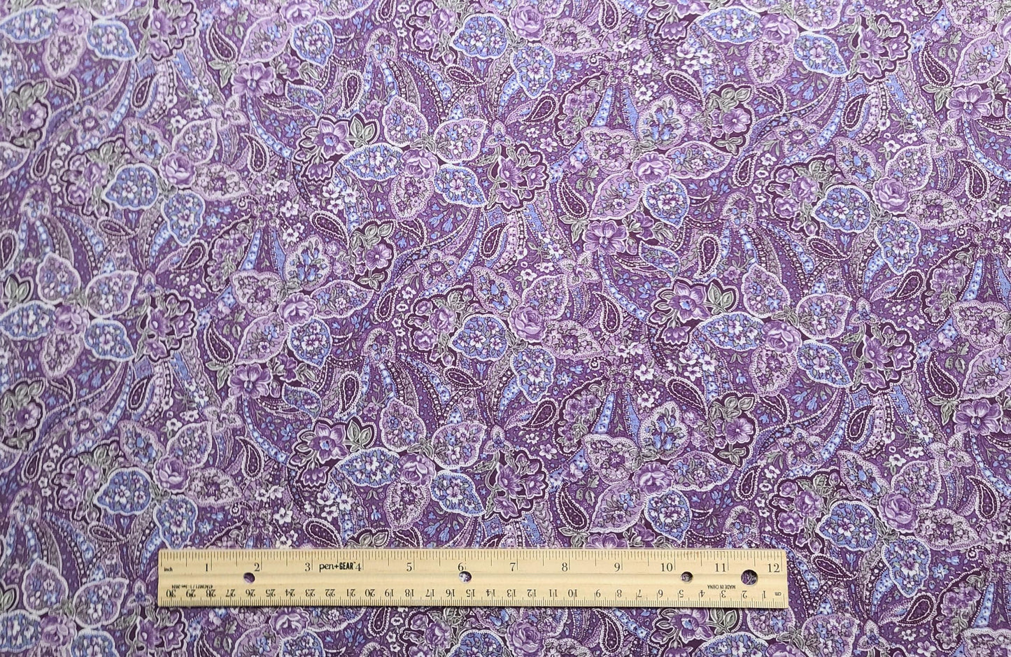 EOB - Peter Pan Fabrics - Plum, Blue, White Paisley Floral Print Fabric