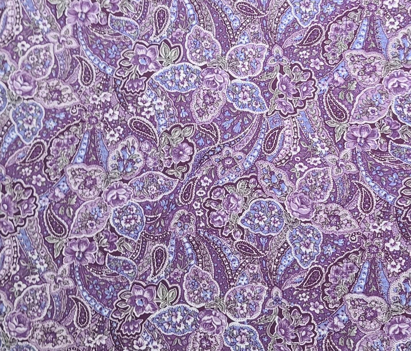 EOB - Peter Pan Fabrics - Plum, Blue, White Paisley Floral Print Fabric