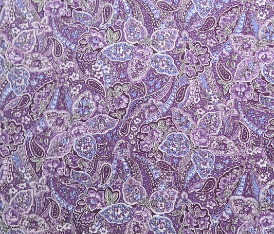 EOB - Peter Pan Fabrics - Plum, Blue, White Paisley Floral Print Fabric