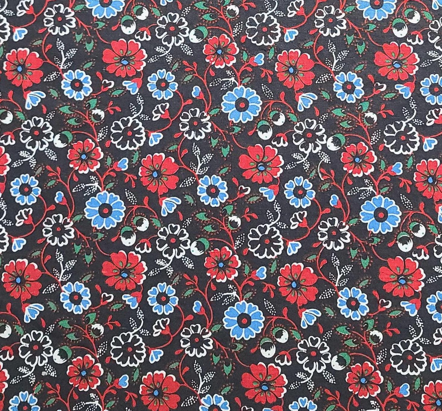 Weilwood Industries - Black Fabric / Red, Blue, White, Green Flower Print