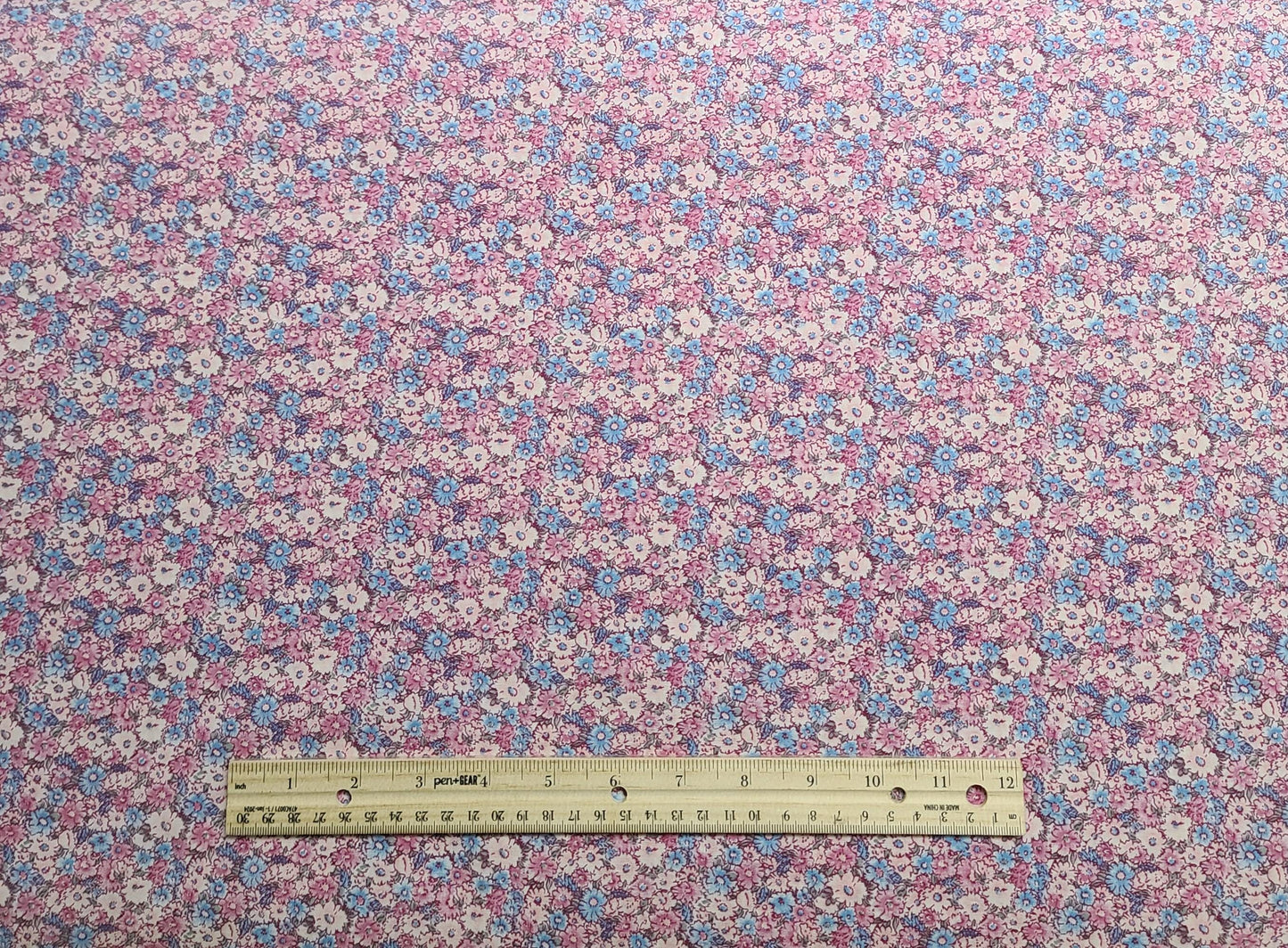 EOB - Vintage Pink and Blue Packed Flower Print Leightweight Fabric - Selvage to Selvage Print