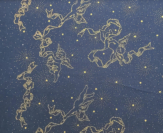 Navy Border Fabric / Gold Metallic Angels (21") / Gold Metallic Stars (21")